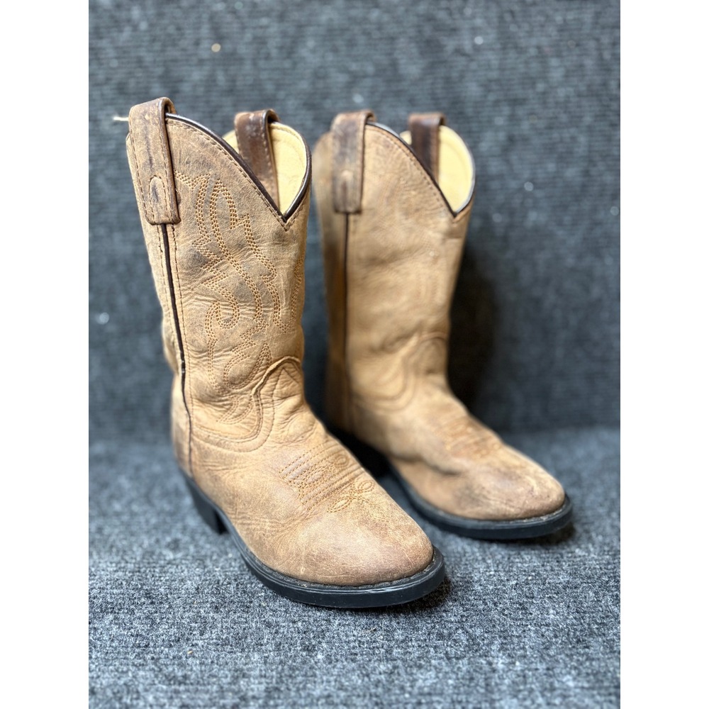 Tan Leather Western Cowboy Boots Round Toe Embroidered Style 43034C Size 10L